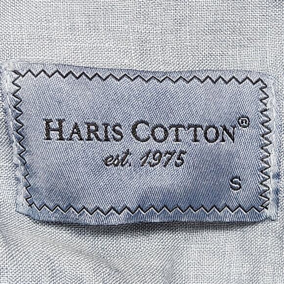 HARIS COTTON Shirt Mens Small Blue Button Up Long Sleeve 100% Linen Greece - Picture 6 of 8